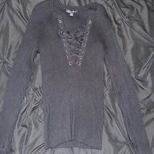 Black Lace-Up Ribbed Sweater. Brand new, never worn.